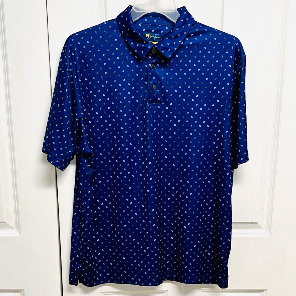 Jack Nickaus Men's Navy Polo with White Micro Fiber Shirt Size L